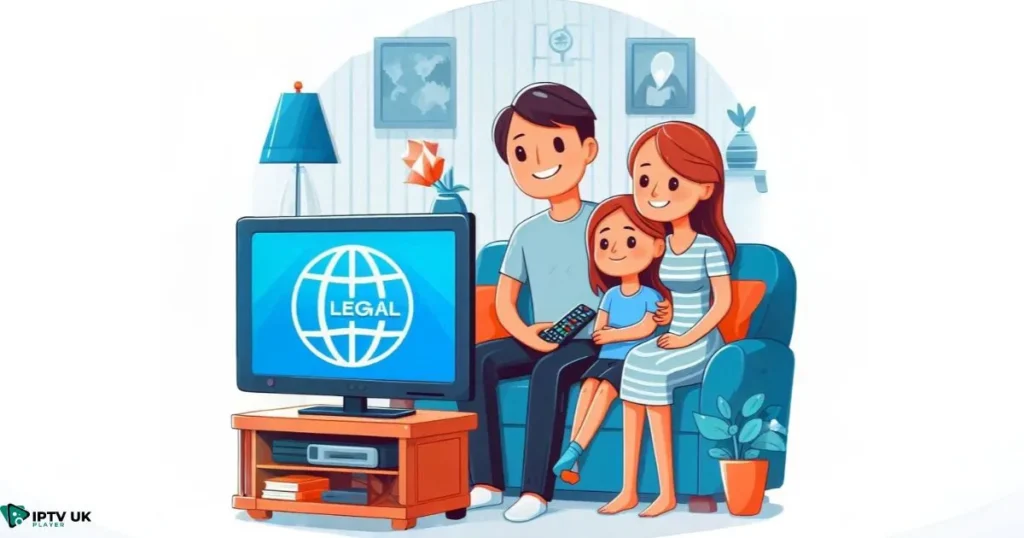 Happy family watching TV, symbolizing legal IPTV services