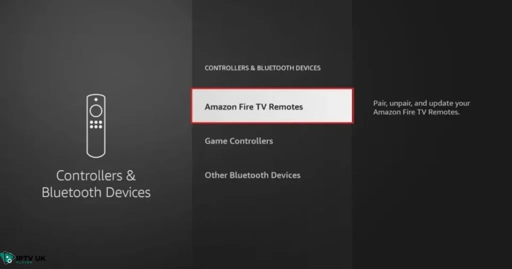 A Firestick remote with the home button highlighted and a TV screen showing the successful pairing confirmation message.