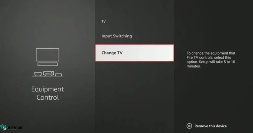 A Firestick remote with the home button highlighted and a TV screen showing the successful pairing confirmation message.
