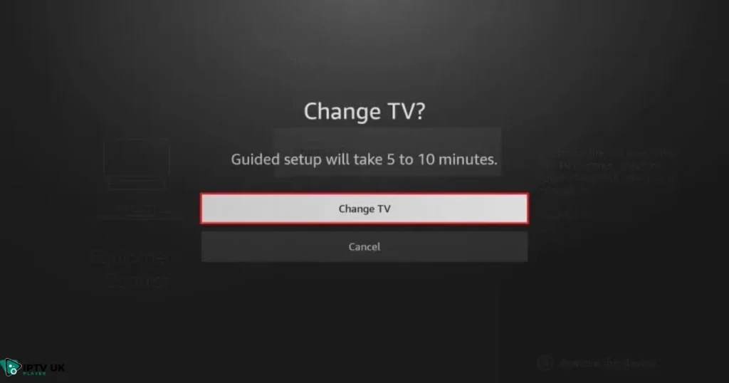 A Firestick remote with the home button highlighted and a TV screen showing the successful pairing confirmation message.