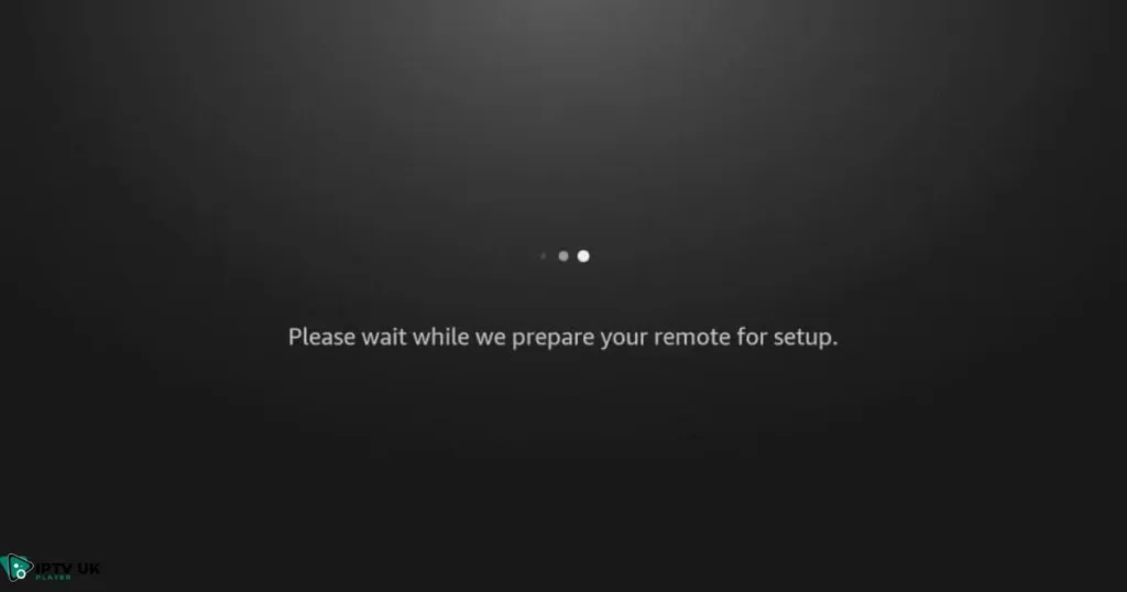 A Firestick remote with the home button highlighted and a TV screen showing the successful pairing confirmation message.