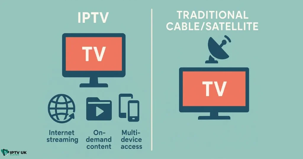 Infographic comparing IPTV and traditional cable TV offered by top IPTV Provider UK services