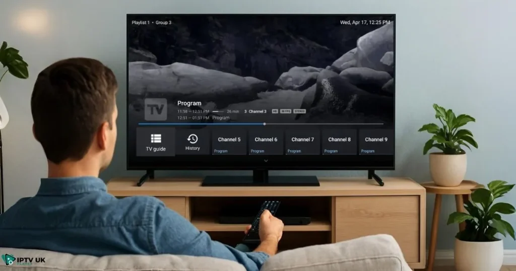 User enjoying smooth streaming with a reliable UK IPTV Provider and strong internet connection