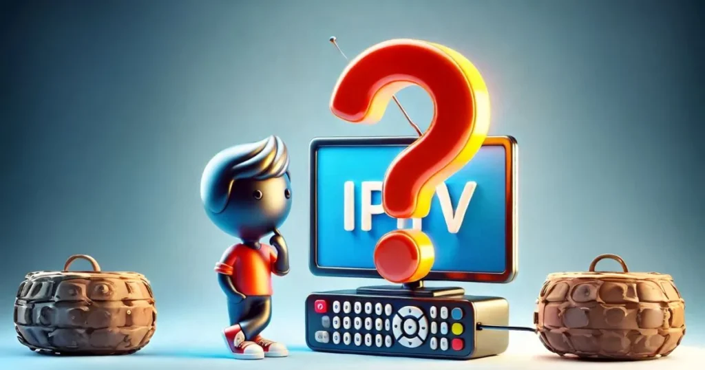 FAQ concept image with a question mark and devices, representing IPTV queries