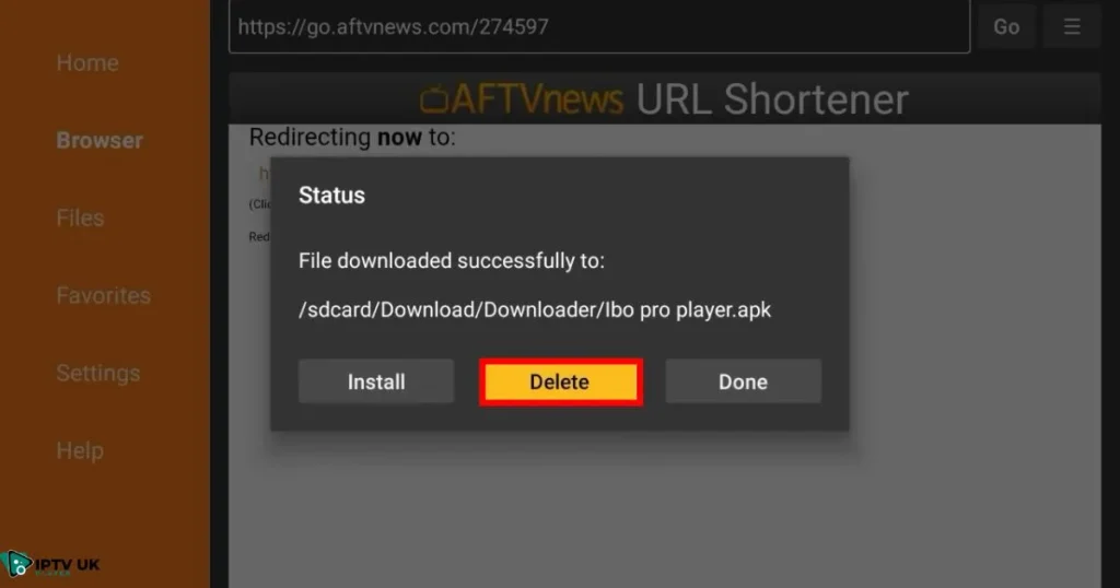 Installing IBO Player APK on Firestick using the Downloader App.