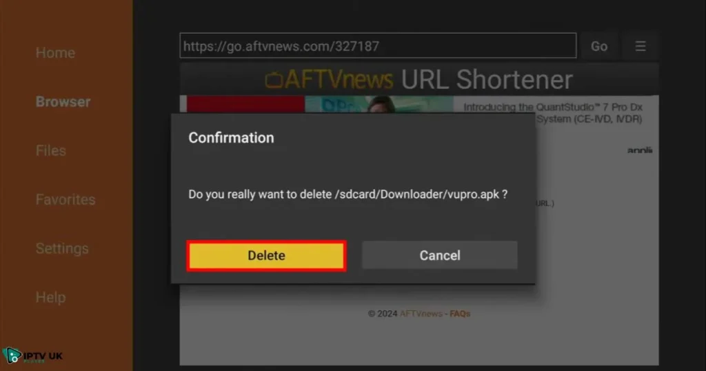 Confirm delete button clicked to finalize file removal.