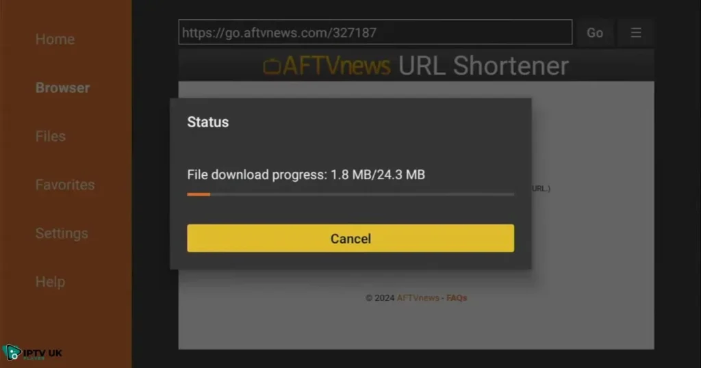 Download progress bar displaying as the APK file is downloaded.