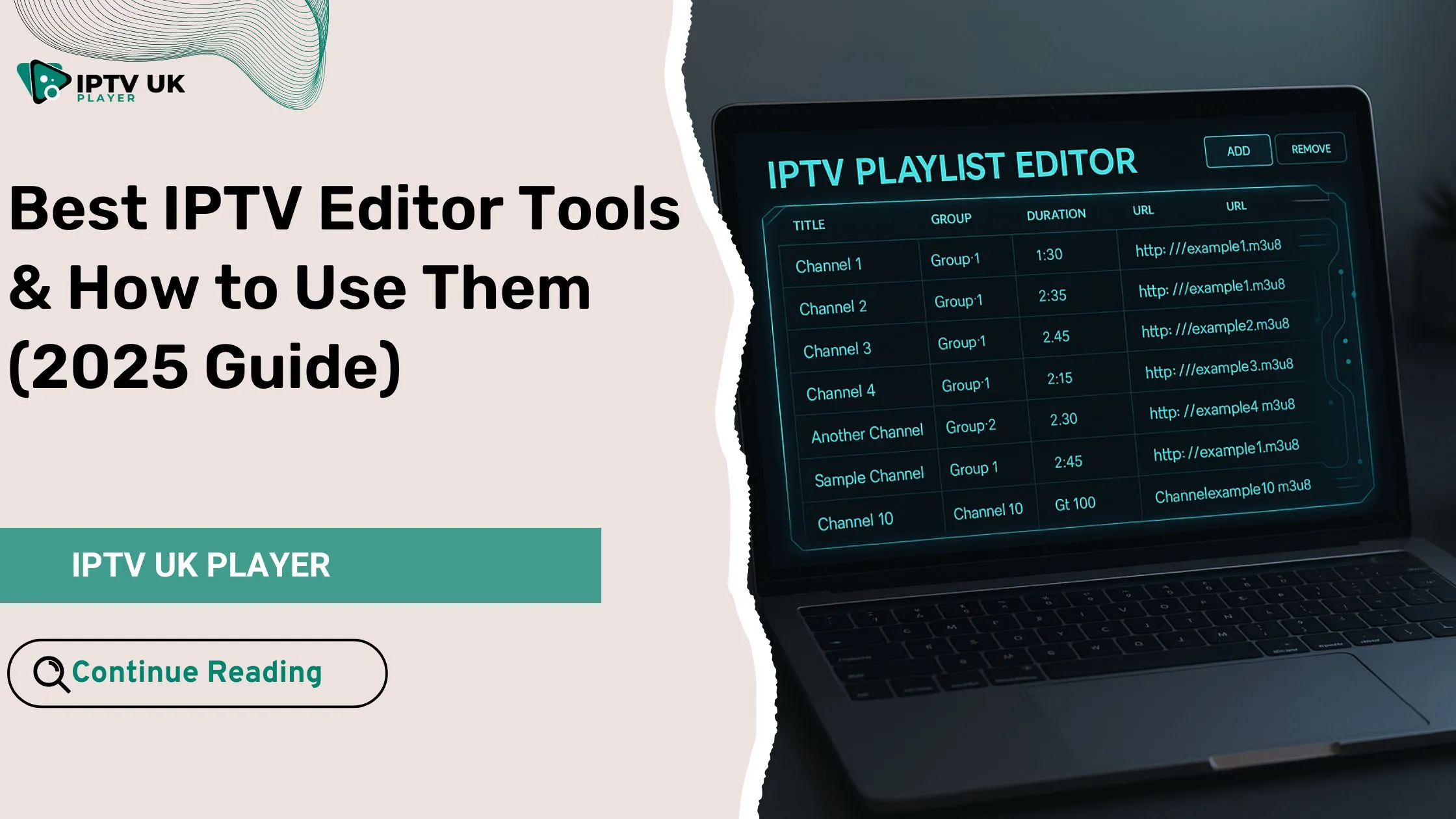 Modern IPTV editor interface on laptop - best IPTV editing tool for 2025