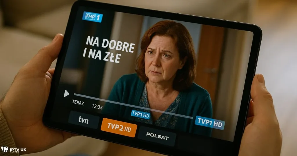 Tablet streaming Polish IPTV channels for viewers in the UK.