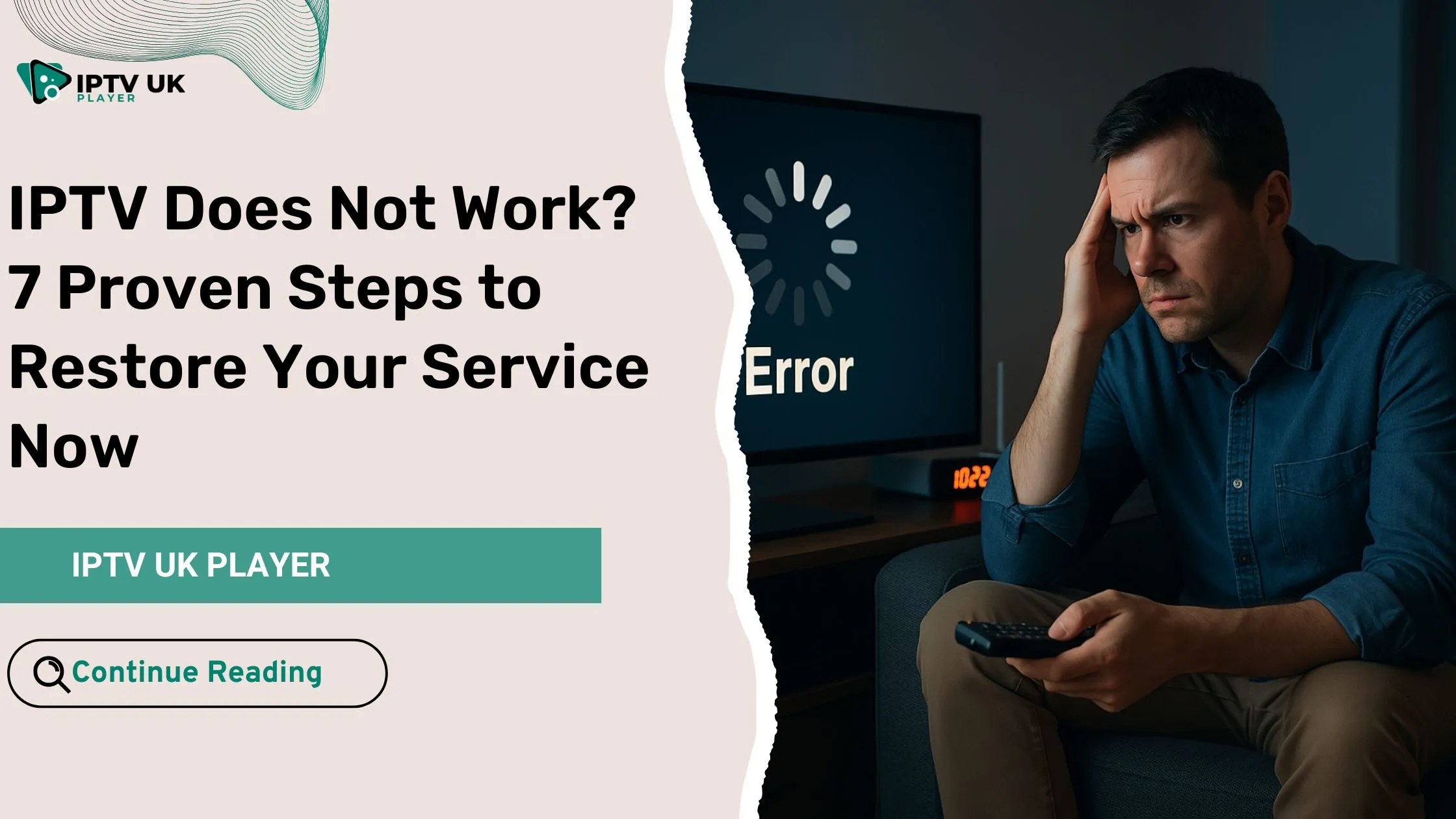 Frustrated user staring at a frozen screen, representing how IPTV does not work during streaming interruptions.