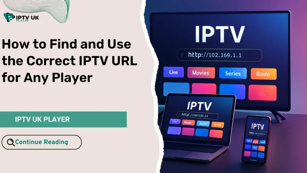 Illustration showing a streaming setup using the correct iptv url across multiple devices