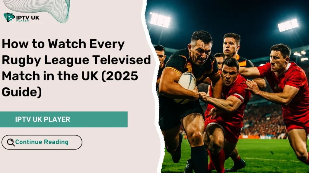 Fans enjoying a live rugby league televised match in the UK stadium atmosphere