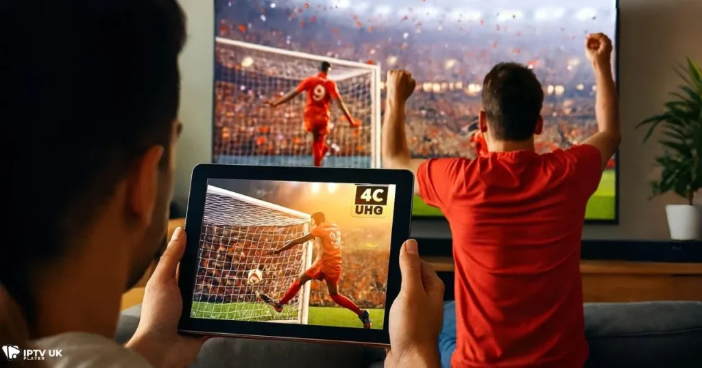Fans streaming 4K live sports UK across TV and tablet with IPTV