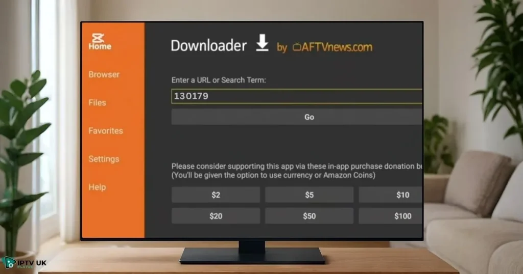 Entering iptv downloader for sky glass code on the TV screen for seamless installation.