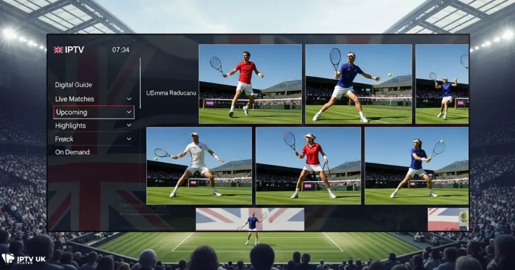 A digital IPTV interface displaying british tennis coverage for modern viewers.