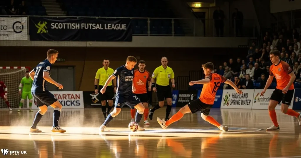 Futsal Escocia match between Edinburgh and Dundee teams in the Scottish Futsal League