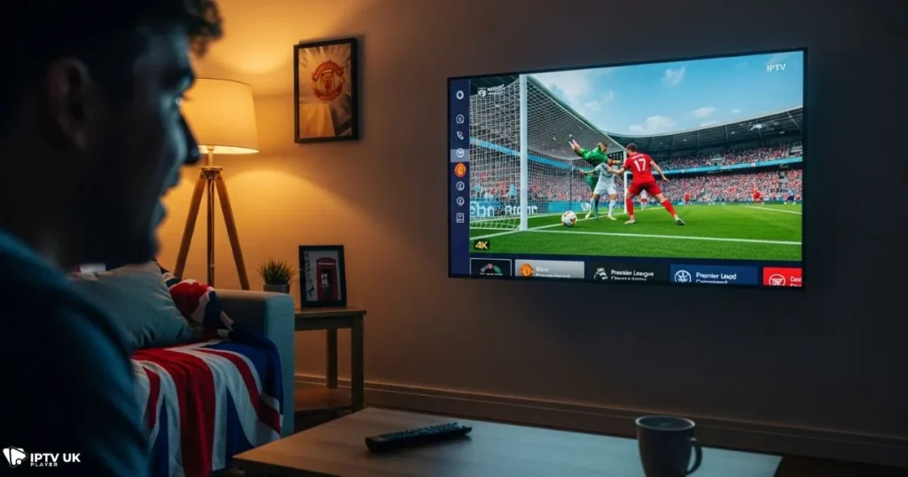 Fan watching every football goal live through UK sports IPTV
