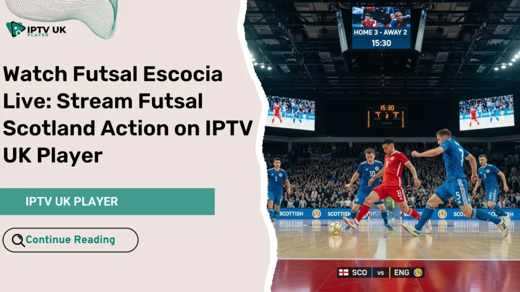Players competing in a futsal escocia live match on a Scottish indoor court