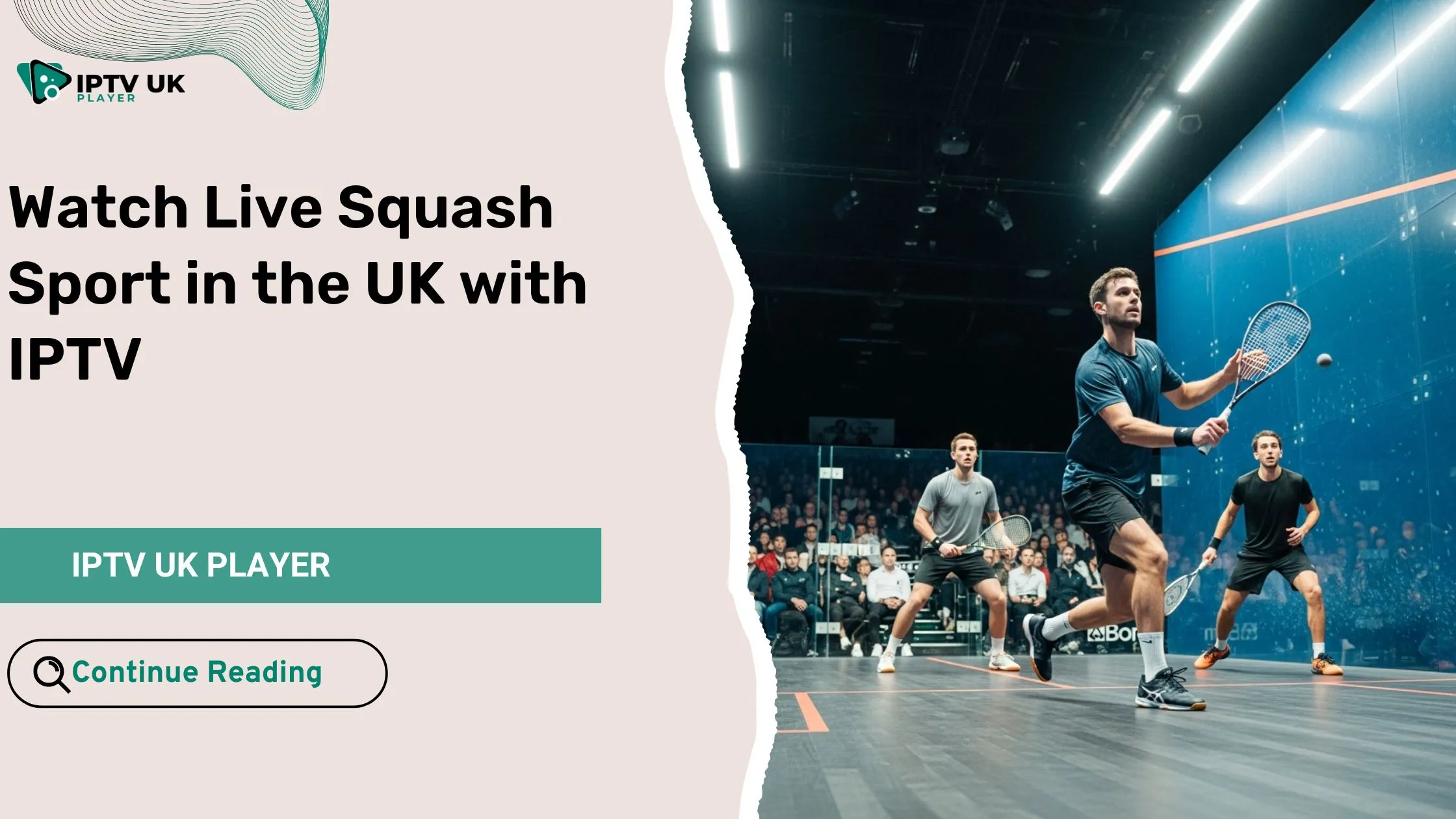 Two professional athletes competing in a squash sport match inside a glass court in the UK.
