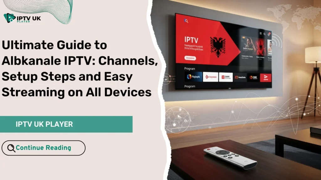 A smart TV setup illustrating albkanale iptv as a modern way to watch Albanian channels from anywhere.