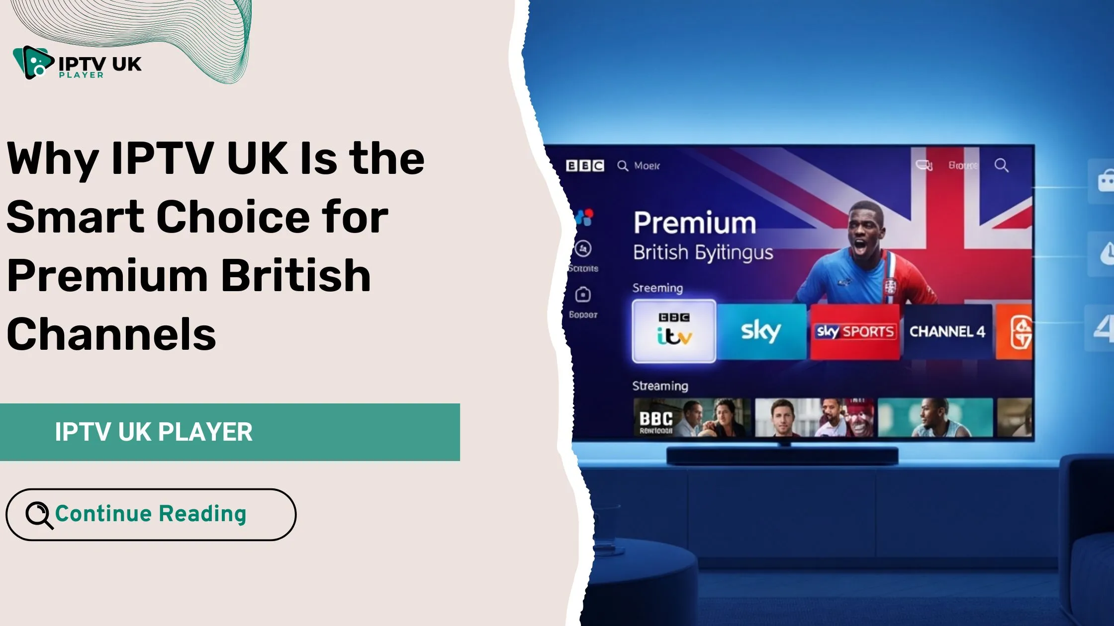 Modern living room showing premium British channels using an iptv uk service