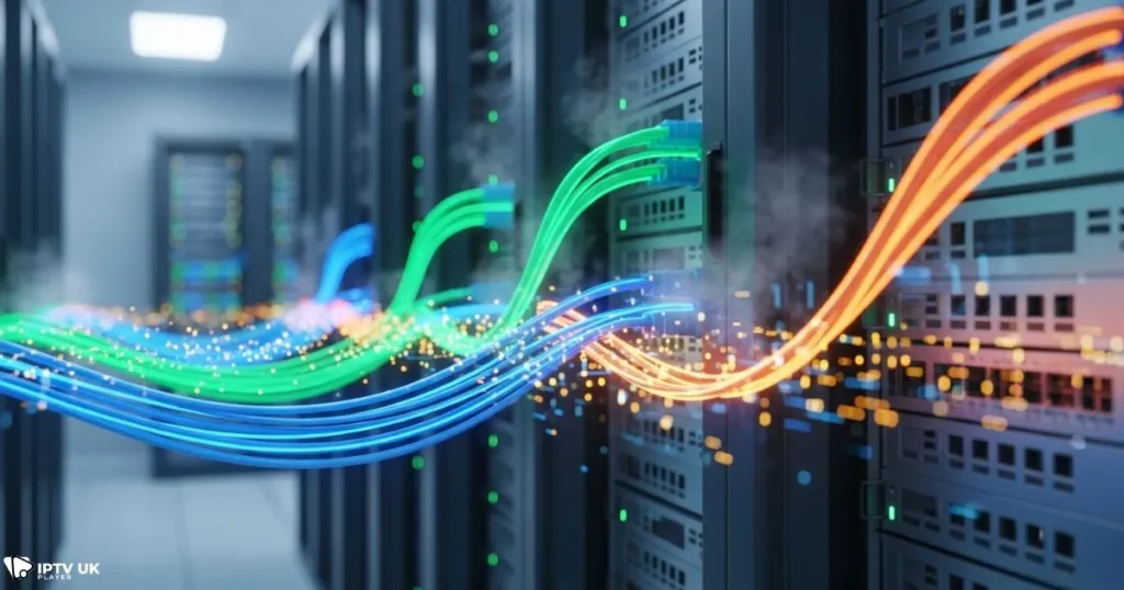 Server infrastructure ensuring stable IPTV performance with balanced traffic flow.