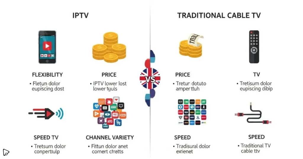 Visual comparison showing benefits of choosing a uk iptv service over traditional TV providers.