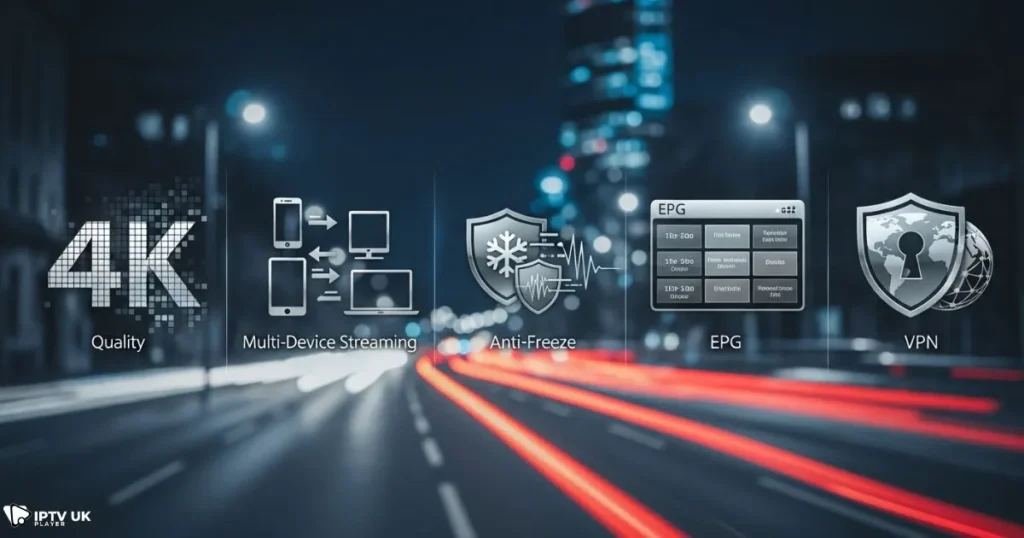 Illustration highlighting advanced features included in the best uk iptv services for 2025.