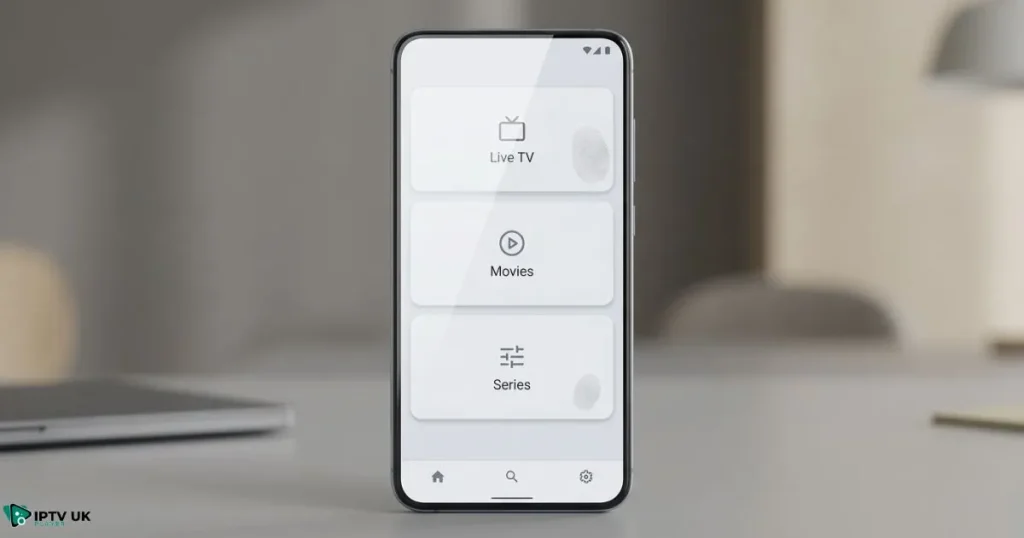 iptv smarters lite app interface on Android phone
