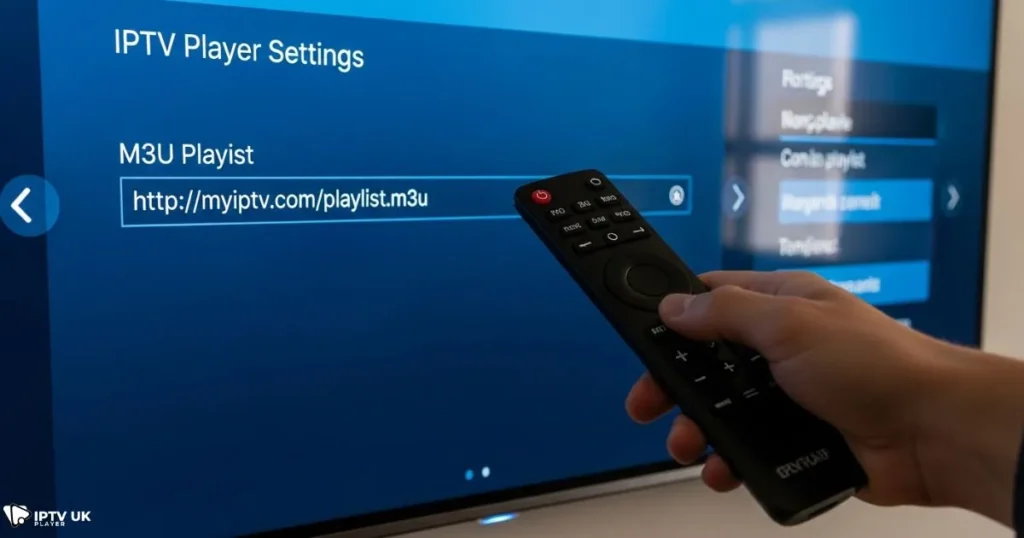 smartone setup menu with playlist URL input on smart tv