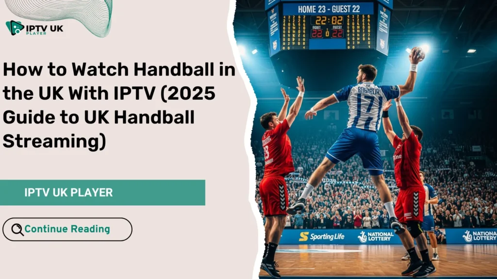Handball in the UK live action with players in a stadium, representing UK handball streaming excitement
