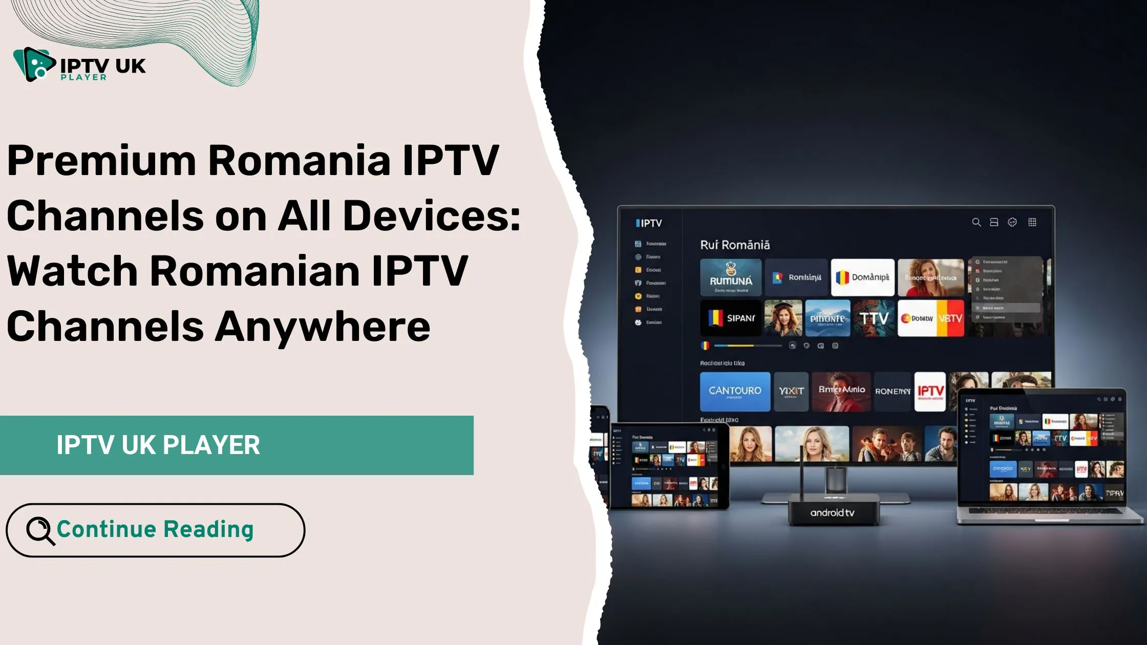 Romania IPTV service showing Romanian live TV on multiple devices