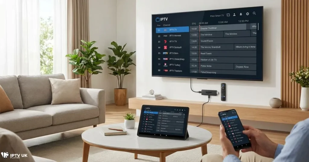 IPTV UK subscription setup on Smart TV, Firestick, and mobile devices