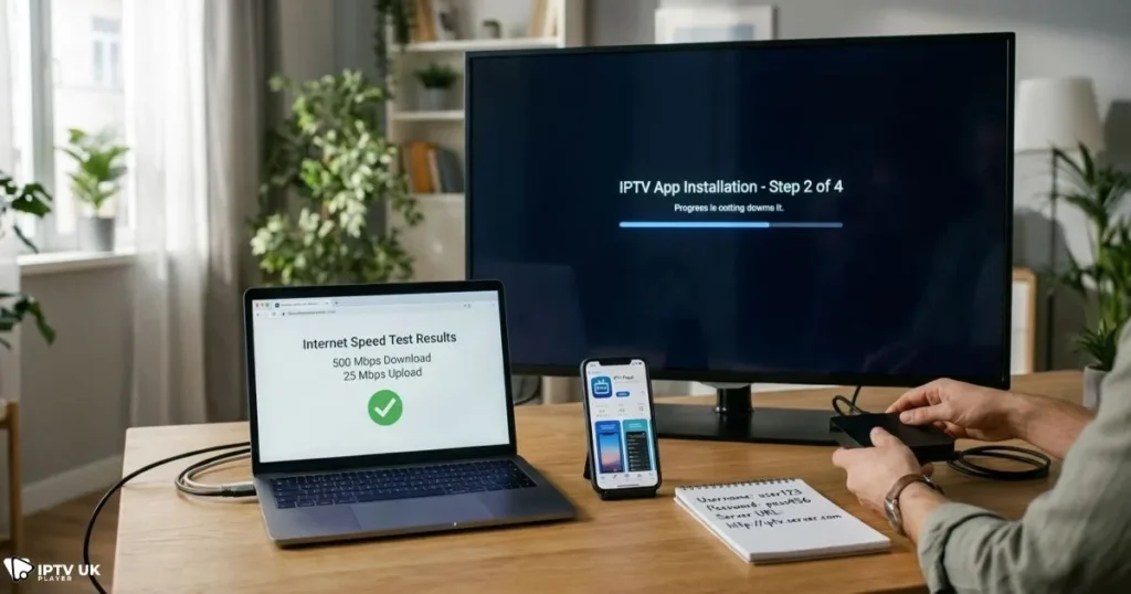 Preparing IPTV login credentials and internet setup before IPTV player login on multiple devices.