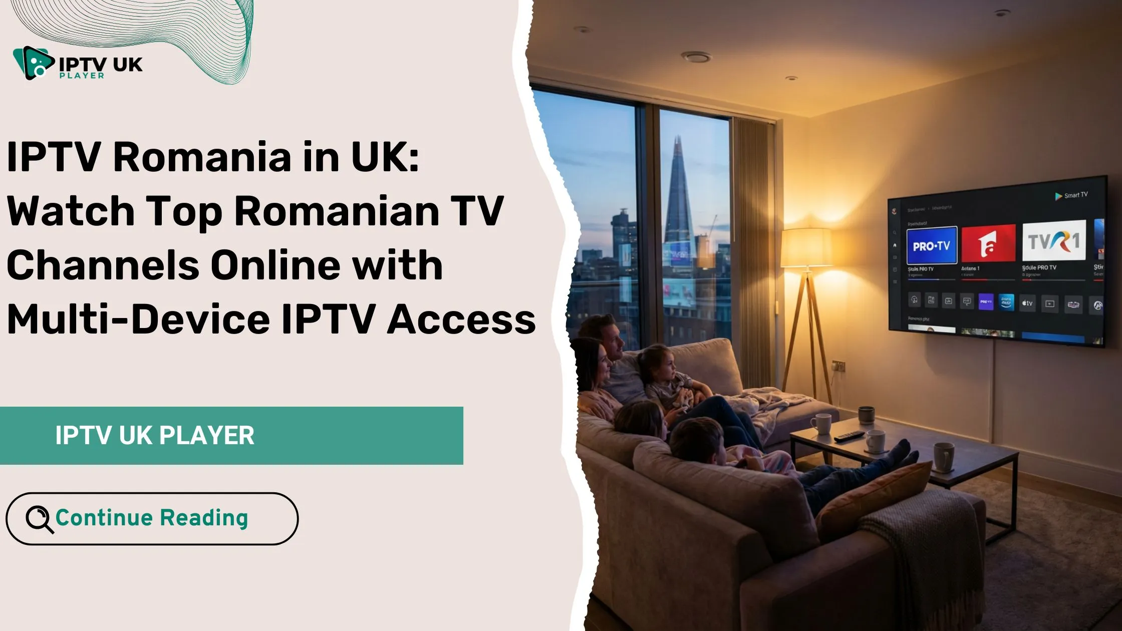 Family watching Romanian TV UK online through IPTV service in the UK