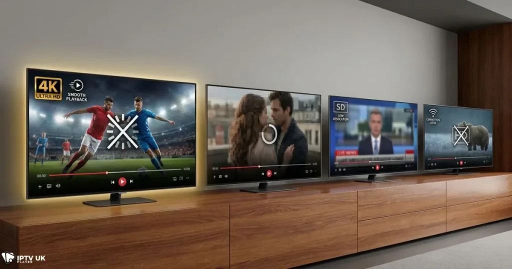 Comparison of IPTV providers showing best IPTV UK options in 2026