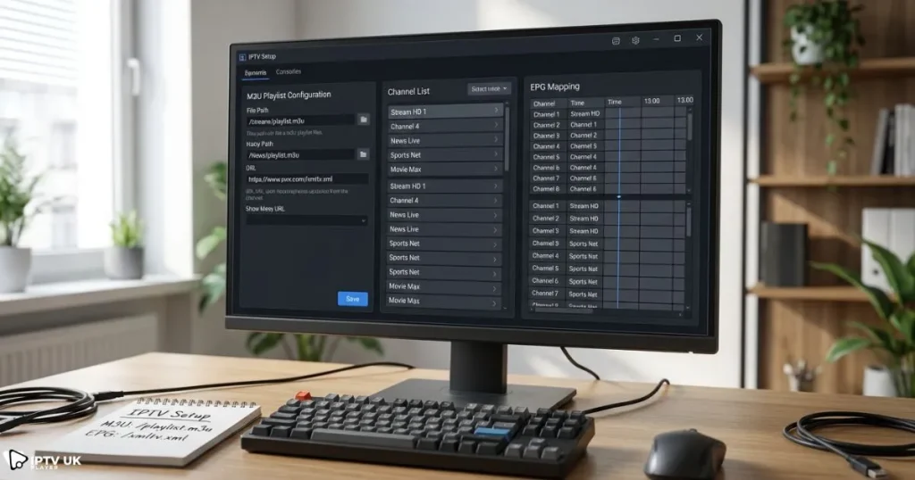 Workspace showing plex iptv setup process with M3U playlist and channel configuration