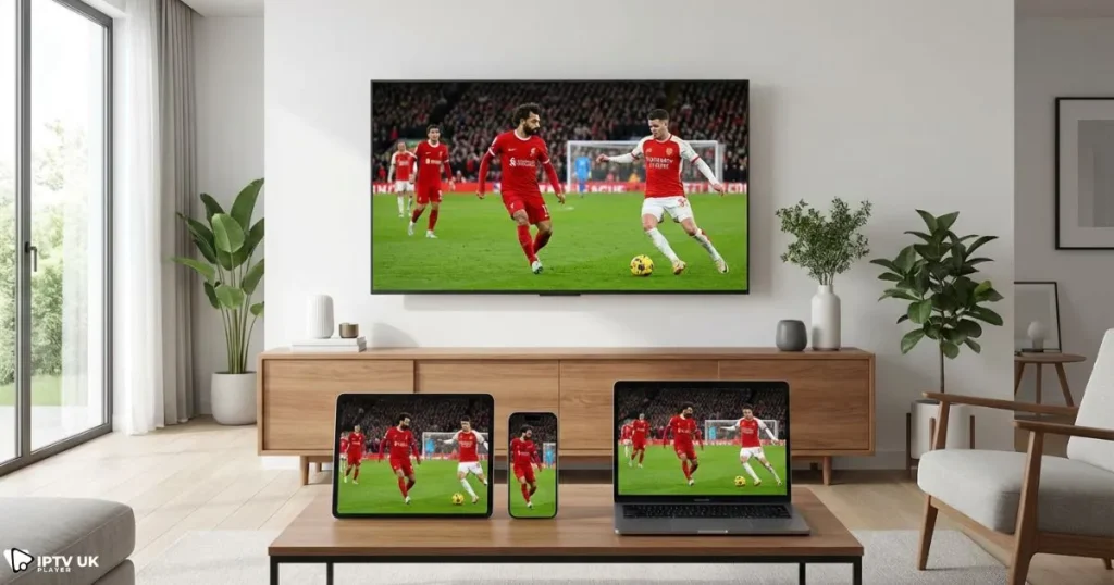 multi-device iptv live stream on smart tv, mobile, tablet and laptop