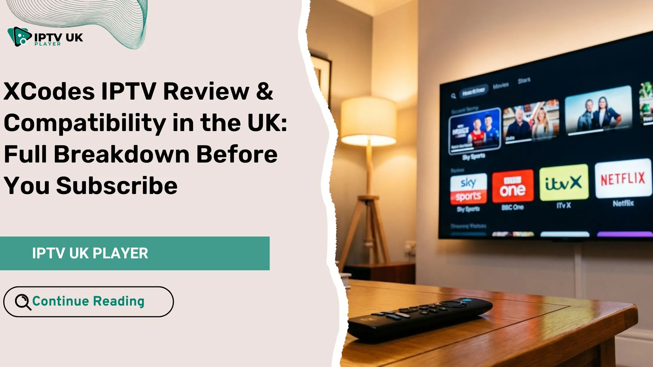 xcodes iptv review showing IPTV channels on a smart TV in the UK
