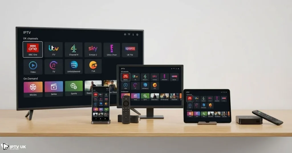 IPTV UK subscription compatible with smart TV and devices from a trusted UK IPTV provider