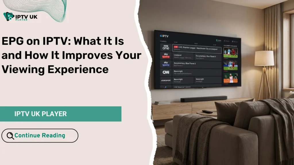 epg on iptv interface displayed on a smart TV with organized channel schedule