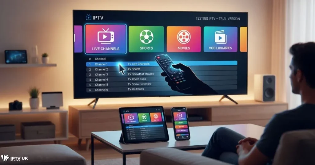 user testing iptv instant free trial on smart tv streaming interface