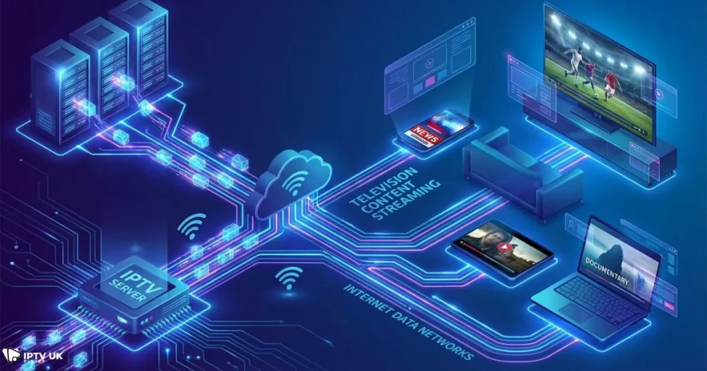 diagram explaining how iptv streaming works through internet networks