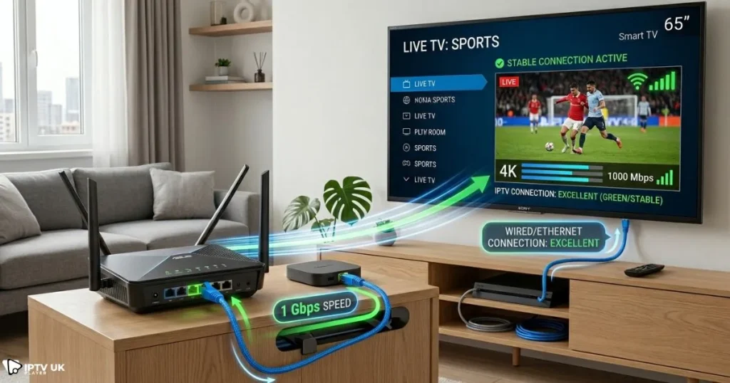 stable iptv connection using ethernet cable and strong internet signal