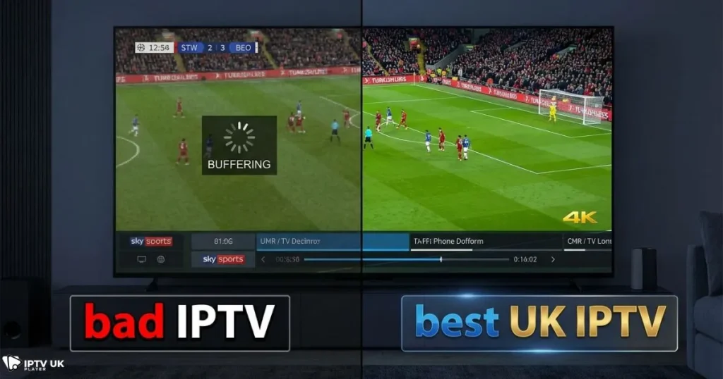 Comparison showing best UK IPTV vs low quality IPTV service