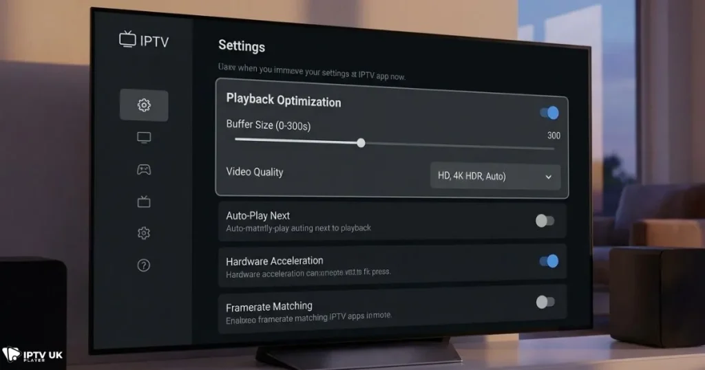 smart iptv settings screen for better streaming performance