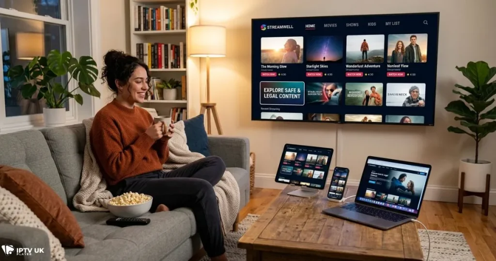 legal iptv services uk displayed on multiple devices in a home setting