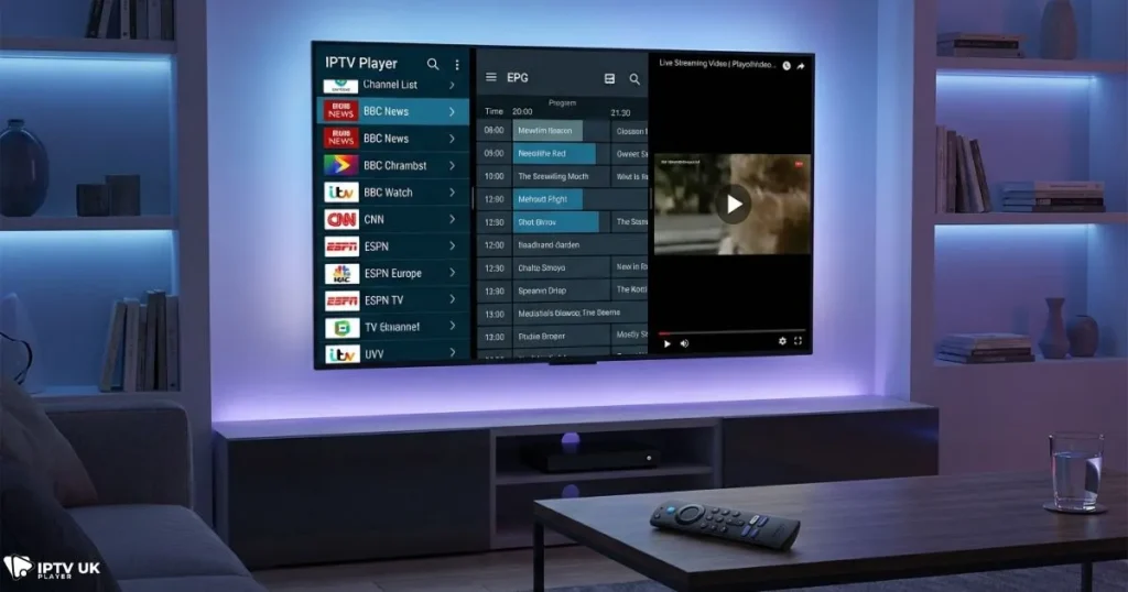 best iptv player firestick apps interface displayed on a smart TV