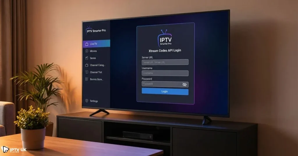 xtream codes login screen example inside an IPTV player app