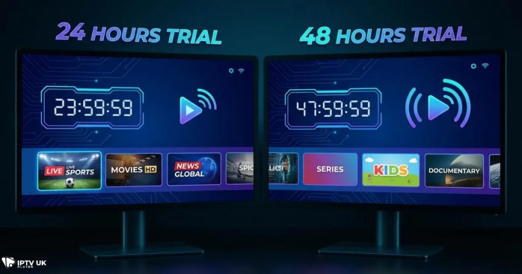 iptv free test 24h uk vs 48h free iptv test uk comparison